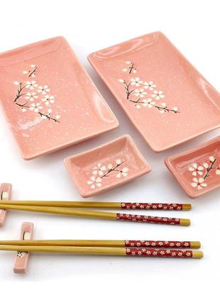 Сервіз для суші "сакура на рожевому тлі" (2 персони) (28х28,3х3,5 см)