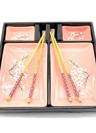 Сервіз для суші "сакура на рожевому тлі" (2 персони) (28х28,3х3,5 см)2 фото