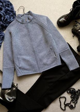 Тепла вовняна кофта, кардиган, светр, на блискавці, з кишенями, блакитна, шерсть,6 фото