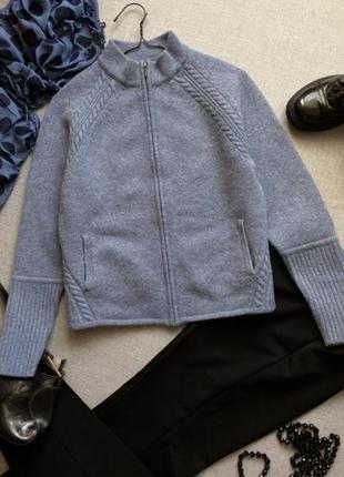 Тепла вовняна кофта, кардиган, светр, на блискавці, з кишенями, блакитна, шерсть,2 фото