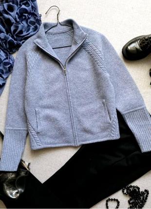 Тепла вовняна кофта, кардиган, светр, на блискавці, з кишенями, блакитна, шерсть,7 фото