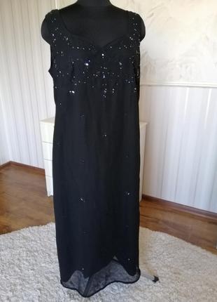 Нарядное шифоновое платье на подкладке, расшитое бисером и пайетками, размер 50-52.