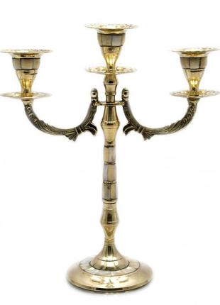 Подсвечник бронзовый с перламутром на 3 свечи (25х21х9 см)(470 г.)