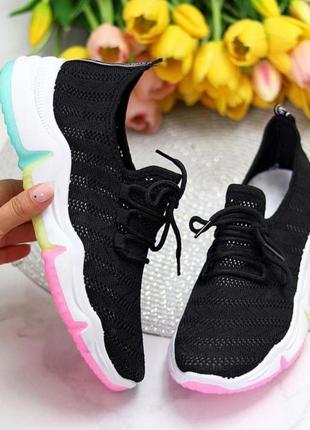 Жіночі чорні кросівки сітка спортивні текстильні літні легкі в сітку 36 37 38 39 40 41