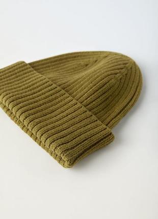 Шапка шапочка zara 1-3 года 50 см хаки зеленая новая зара в рубчик2 фото