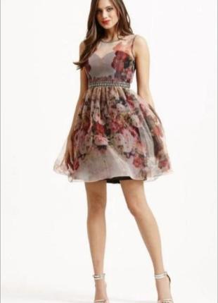 Платье из органзы с пышной юбкой пачкой цветочный принт