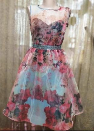 Платье из органзы с пышной юбкой пачкой цветочный принт4 фото