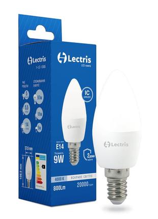 Світлодіодна лампа lectris с37 9w 4000k 220v e14 1-lc-1305