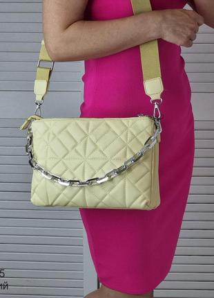 Женская стильная и качественная сумка из эко кожи на 3 отдела желтая