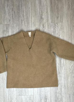 Шерстяний теплий светр v виріз кемел