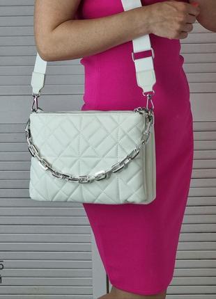 Женская стильная и качественная сумка из эко кожи на 3 отдела белая