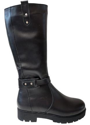 Зимові шкіряні чоботи жіночі повномірні чорного кольору на потовщеній підошві 36-41 індпошив на замовлення
