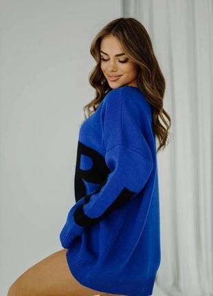 Cтильна подовжена светр-туніка синього кольору one size 42-463 фото