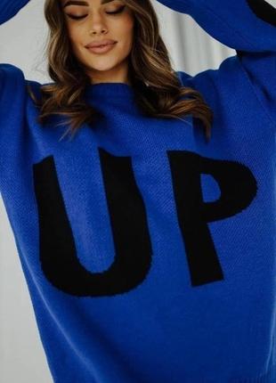 Cтильна подовжена светр-туніка синього кольору one size 42-462 фото