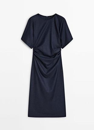 Платье миди из шерстяной смеси с гофрированной деталью5 фото
