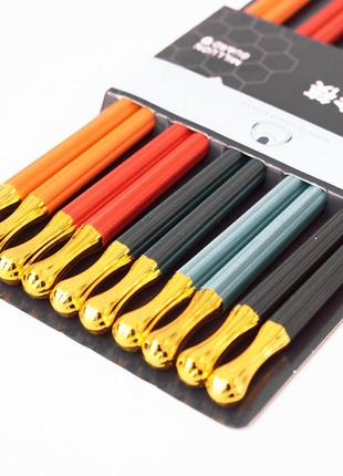 Палочки для еды kangju набор 5 пар цветные с золотом пластик bm2 фото
