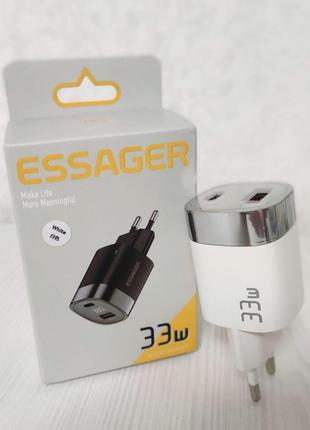 Дорожный блок питания для смартфона планшета ноутбука essager 33w gan iii pd usb-c+usb- зарядка блок питания