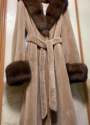 Мягкое золото! пальто шуба норка nafa номерная итальялия капюшон собль баргузин р.с-м3 фото