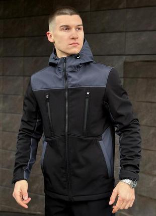Черно-серая демисезонная мужская куртка s с капюшоном pobedov setup