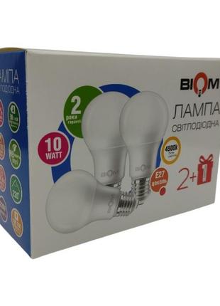 Светодиодная лампа biom bt-510/3 a60 10w e27 4500к матовая (упаковка 3шт.)2 фото