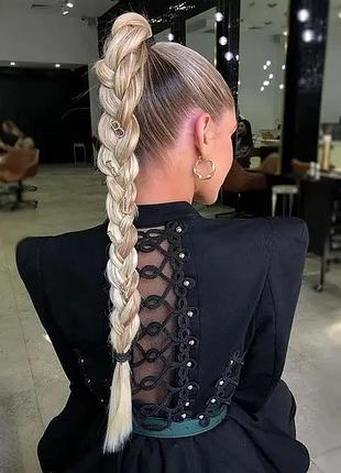 Накладна коса русявий блонд 80 см на гумці накладний плетений хвіст косиця шиньйон