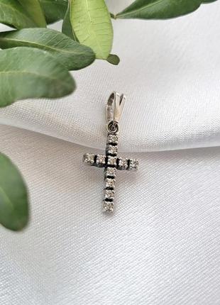 Срібний хрестик хрест прямий із білими каменями срібло 925 проби 32511 1.67г