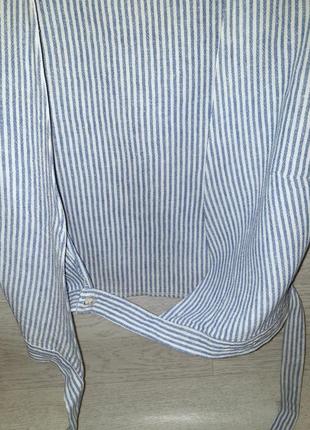 Річний стильний лляної топ блуза на запах в смужку6 фото