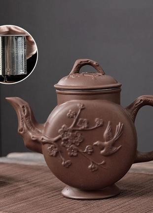 Чайник сливовая птица коричневый 600мл. bm