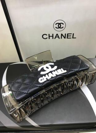 Заколка краб великий чорний для волосся з логотипом chanel