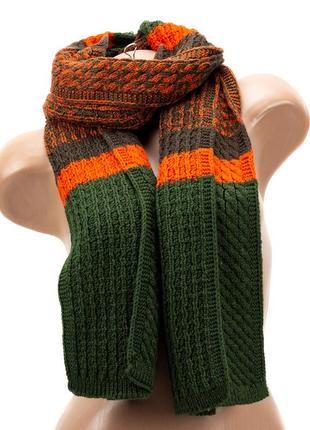 Женский вязаный шарф luxwear s19503 зеленый с оранжевым2 фото