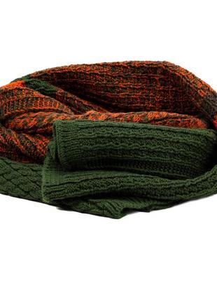 Женский вязаный шарф luxwear s19503 зеленый с оранжевым3 фото