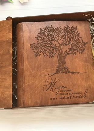 Фотоальбом в деревянной обложке «моменты жизни» 50 листов 31*24 см с калькой тиковое дерево