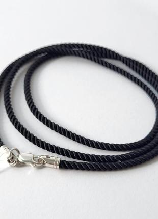 Ювелірний шовковий 3 мм шнурок 60 см застібка срібло 925 проби 1.22г 4043