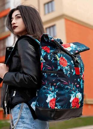 Рюкзак роллтоп travel bag троянди темно-синій rktb04023