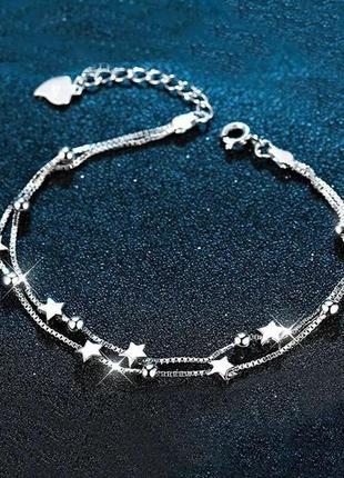 Тонкий жіночий браслет зірочки покриття срібло 925