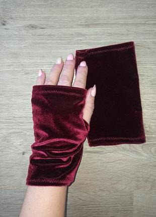 Бархатные митенки, перчатки без пальцев