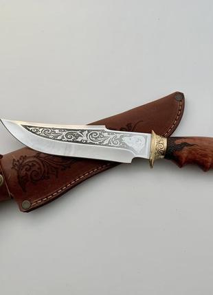Нож ручной работы для охоты и рыбалки туристический «архар» с кожаными ножнами нескладной