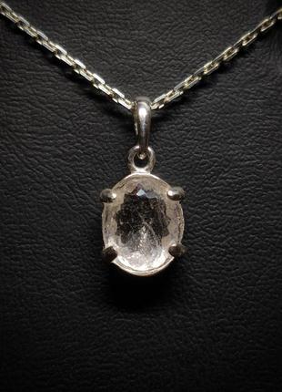 Кулон серебряный женский с природным морганитом оригинальная подвеска ручной работы с камнем