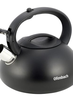 Чайник ofenbach чорний 2.5 л з неіржавкої сталі зі свистком і нейлоновою ручкою для індукції й газу km-1003024 фото