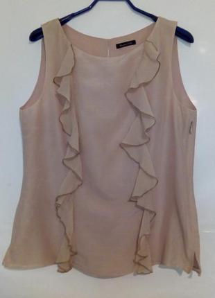 Базовая летняя бежевая, нюдовая блуза, топ, майка с рюшами, шелк, хлопок, massimo dutti