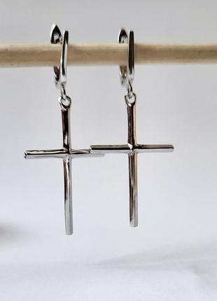 Серебряные сережки серьги с подвеской кресты без камней серебро 925 пробы родированные 53627р 3.40г5 фото