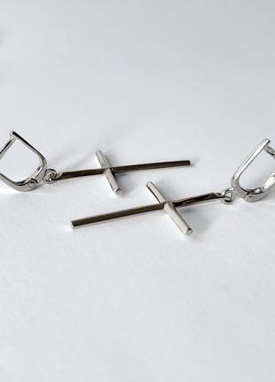 Серебряные сережки серьги с подвеской кресты без камней серебро 925 пробы родированные 53627р 3.40г4 фото