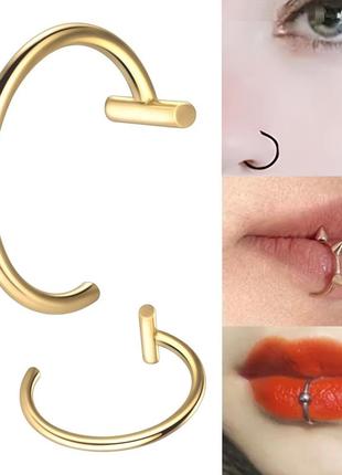 Пирсинг кольцо обманка для носа уха губы клипса колечко септум каффа (золотистый)