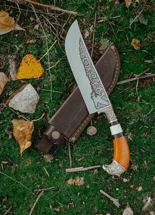Нож ручной работы узбекского типа «пчак #5» (сокол) с кожаными ножнами 95х18/57-58 hrc