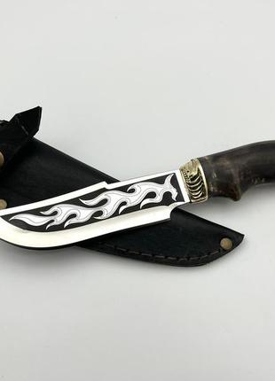 Нож ручной работы для охоты и рыбалки туристический «череп» с кожаными ножнами нескладной