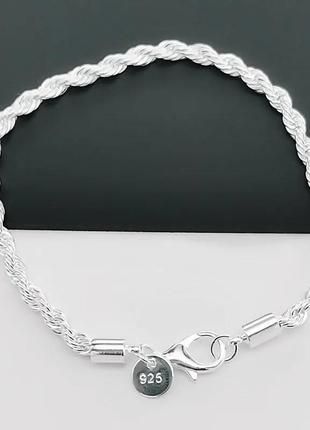 Витой женский браслет косичка покрытие серебро 9252 фото