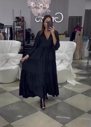 Красивое чёрное летнее платье длинное софт модное 90704gv4 фото