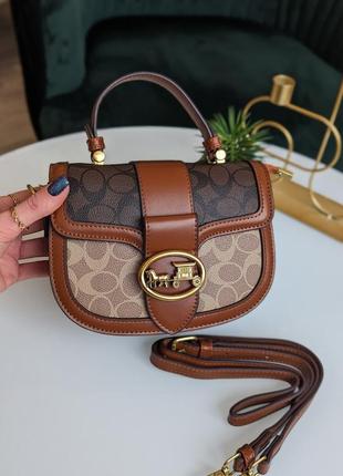 Сумка coach кросс боди коричневая моногам