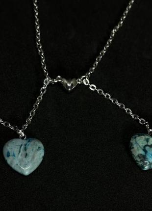 Парные кулоны сердечко камень бирюзовые2 фото