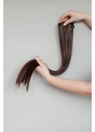 Комплект накладного темно коричневого рівного волосся2 фото